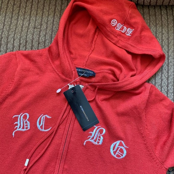 BCBG Rhinestone Logo Sweater Hoodie Large NWT - Picture 2 of 4